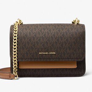 NWT ✅  Michael Kors CLAIR Small Signature Logo Crossbody Bag BROWN ACORN✨NWT